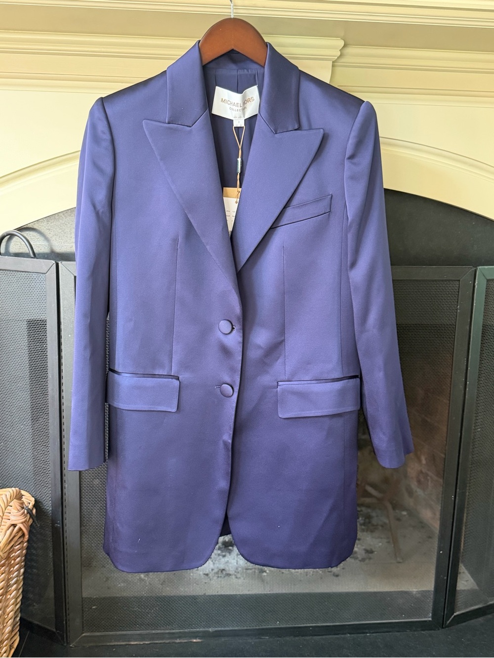 Michael Kors Collection Deep Navy Satin Long Blazer Jacket